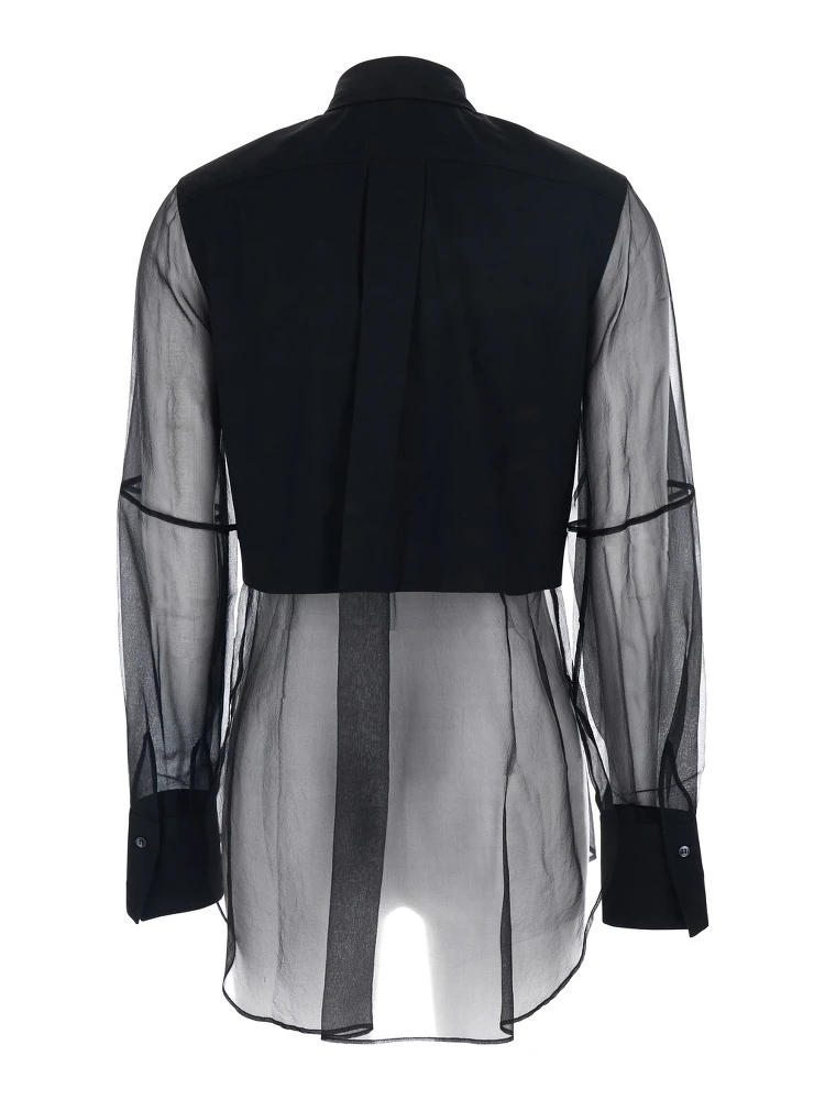 Black Shirt with Point Collar and Monils Detail on the Front in Fabric Woman alternative