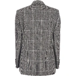 Grey Double-Breasted Jacket with All-Over Check Motif in Wool Woman