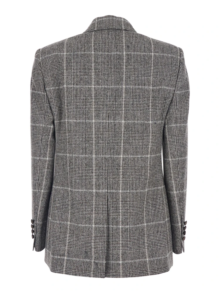 Grey Double-Breasted Jacket with All-Over Check Motif in Wool Woman alternative