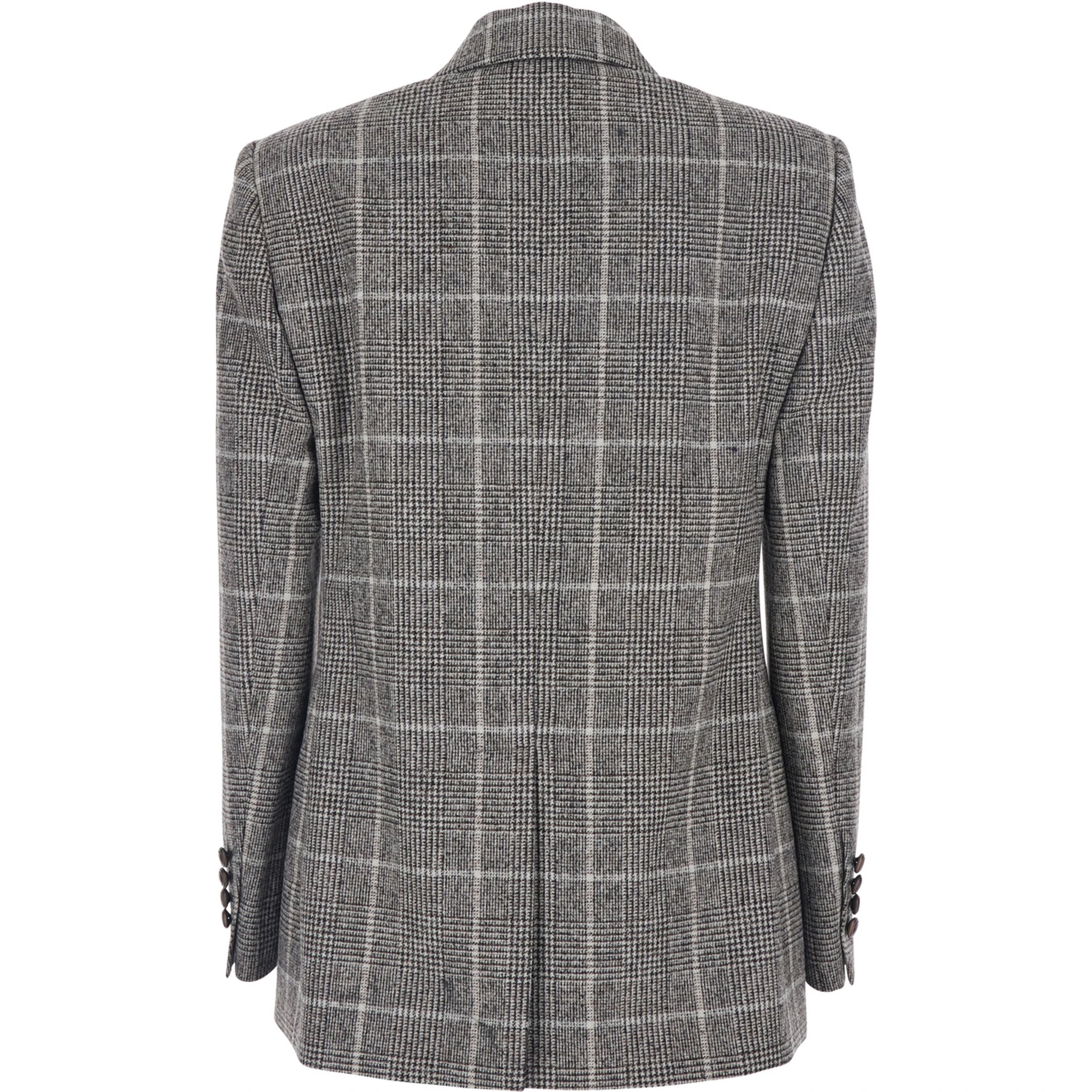Grey Double-Breasted Jacket with All-Over Check Motif in Wool Woman