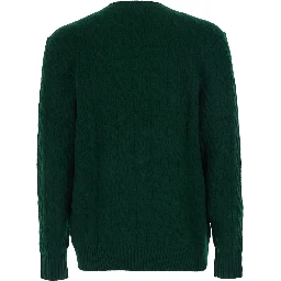 Green Cable Knit Crewneck Sweater with Pony Embroidery on the Front in Wool and Cashmere Man