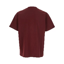 Bordeaux T-Shirt with Logo Patch on the Chest in Cotton Man