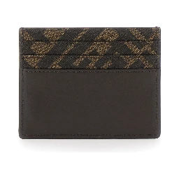 Brown Card-Holder with Squared FF Motif in Leather and FF Canvas Man
