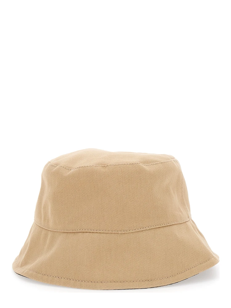 Beige Bucket Hat with Tonal FF Logo Embroidery in Cotton Man alternative