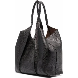 Black Tote Bag with T Timeless Charm in Leather Woman
