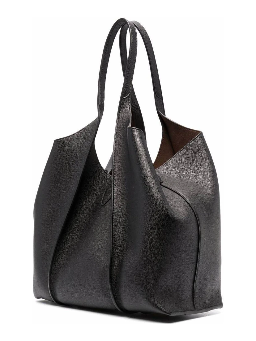 Black Tote Bag with T Timeless Charm in Leather Woman