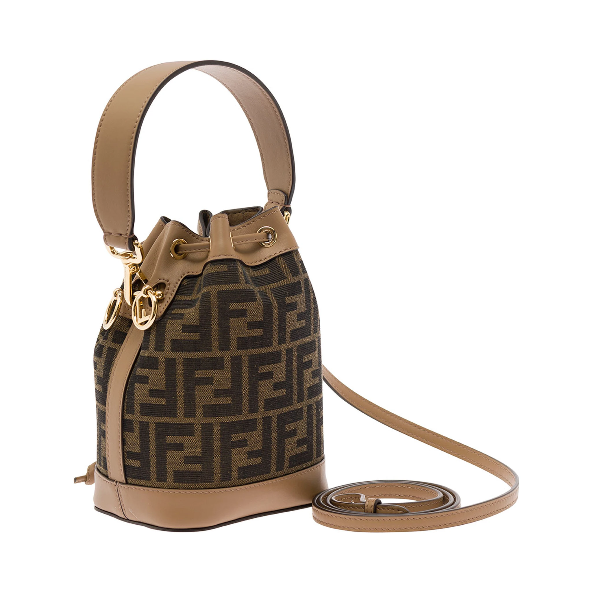 Mon Tresor Brown Minibag with Drawstring in FF Fabric Woman