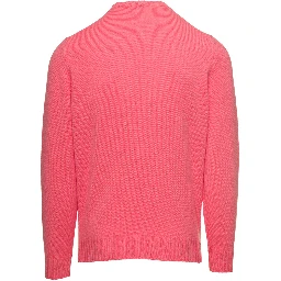 Salmon Pink Crewneck Sweater In Cashmere Man Gaudenzi