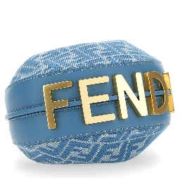 Fendigraphy Blue Mini Bag with All-Over FF Motif and Metal Lettering Logo on the Bottom in Cotton Woman