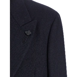 Blue Double-Breasted Coat with Peak Lapels in Wool Man