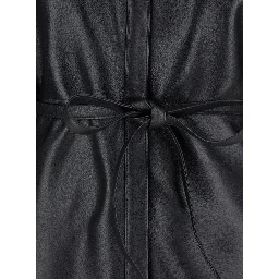 Black Shirt with Classic Collar and Waistband in Leather Woman