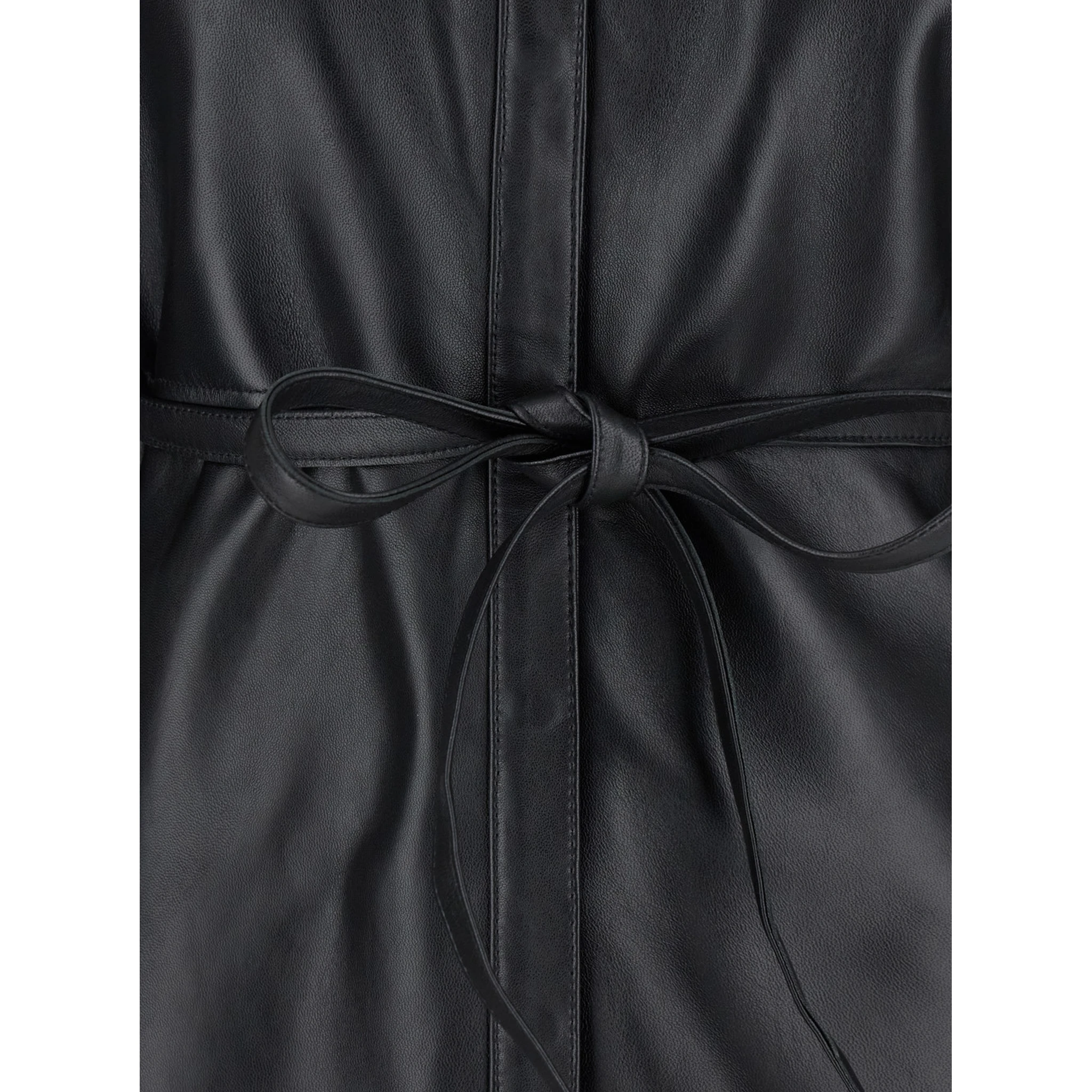 Black Shirt with Classic Collar and Waistband in Leather Woman