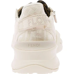 حذاء رياضي أبيض من فندي فلو مزين بشعار مطبوع بنقشة FF جاكار وجلد رجالي