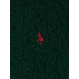 Green Cable Knit Crewneck Sweater with Pony Embroidery on the Front in Wool and Cashmere Man