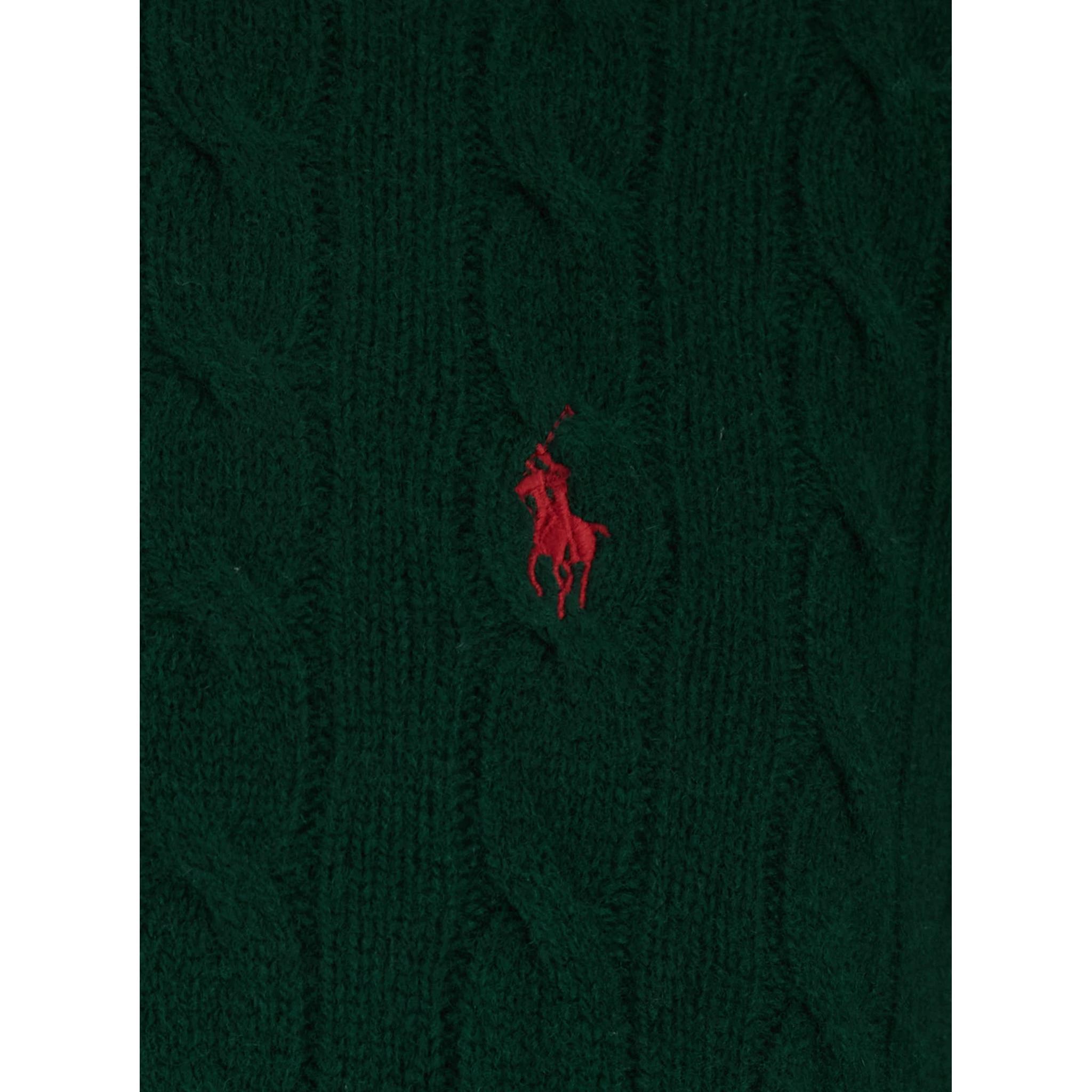 Green Cable Knit Crewneck Sweater with Pony Embroidery on the Front in Wool and Cashmere Man