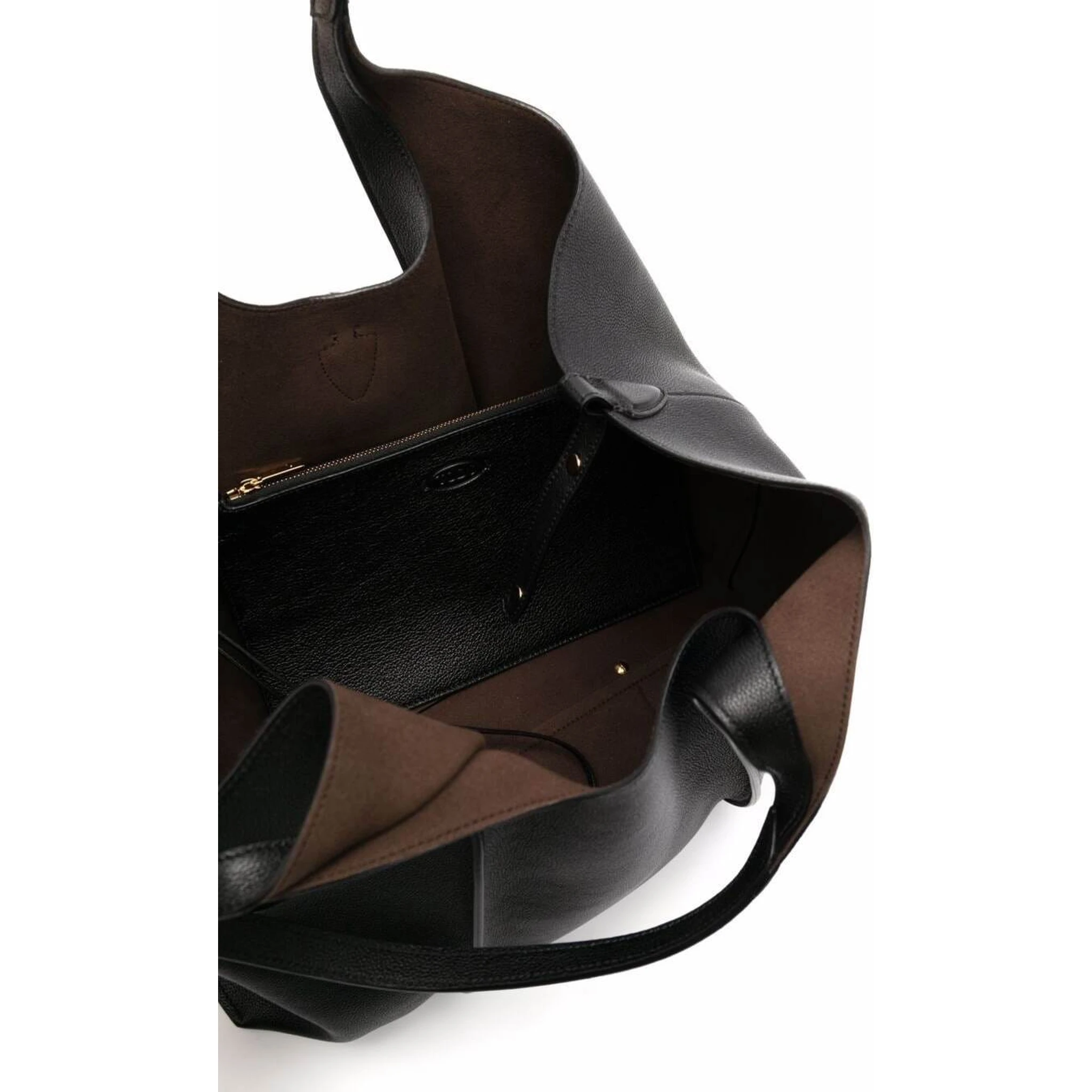 Black Tote Bag with T Timeless Charm in Leather Woman