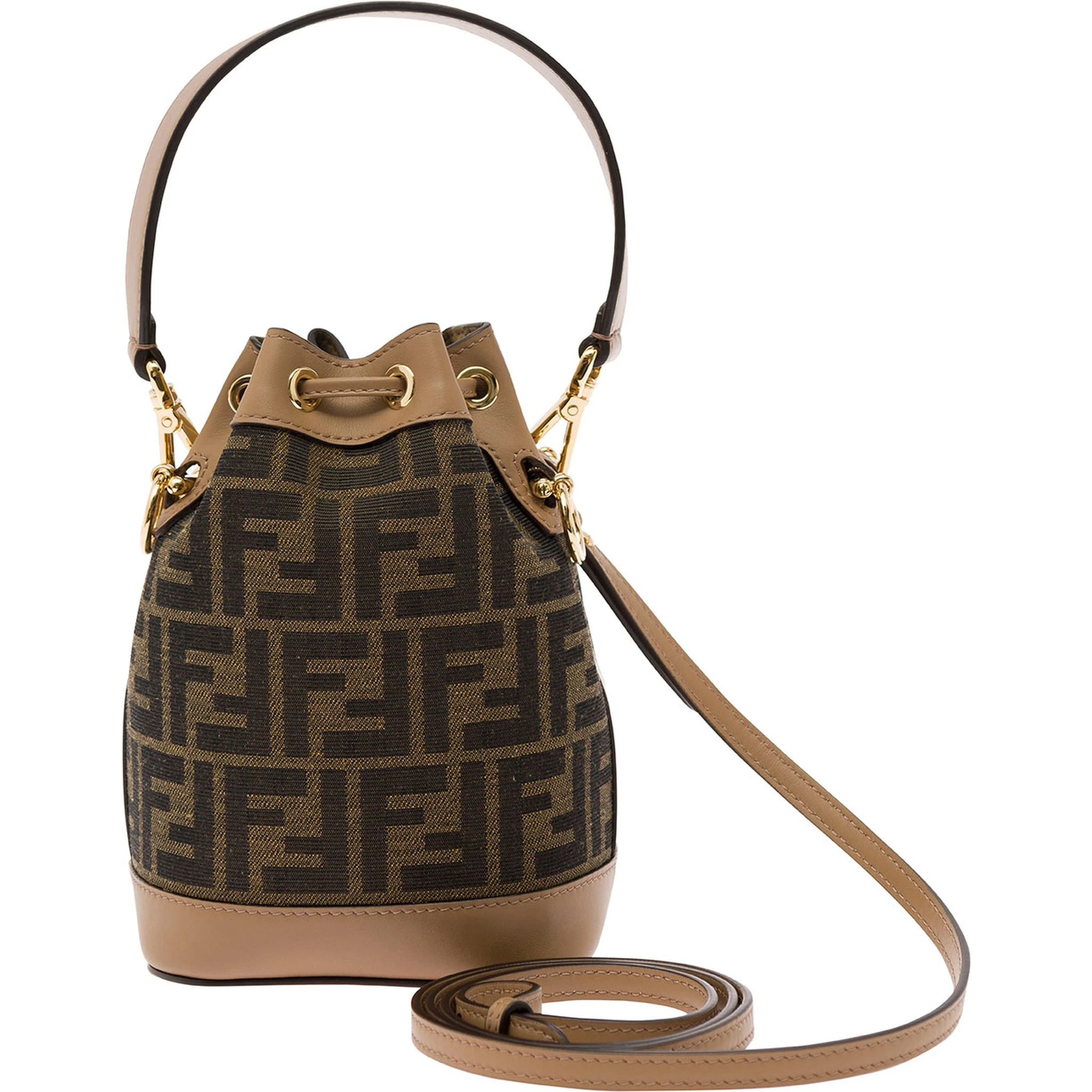 Mon Tresor Brown Minibag with Drawstring in FF Fabric Woman