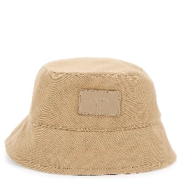 Beige Bucket Hat with Tonal FF Logo Embroidery in Cotton Man