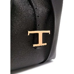 Black Tote Bag with T Timeless Charm in Leather Woman