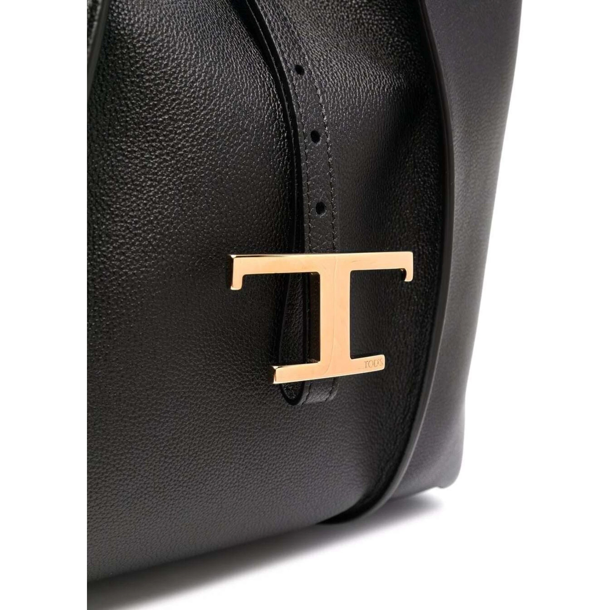 Black Tote Bag with T Timeless Charm in Leather Woman