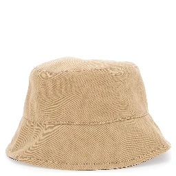 Beige Bucket Hat with Tonal FF Logo Embroidery in Cotton Man