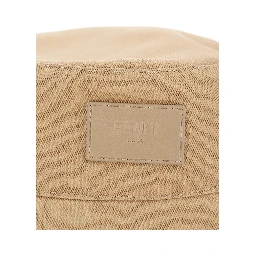 Beige Bucket Hat with Tonal FF Logo Embroidery in Cotton Man