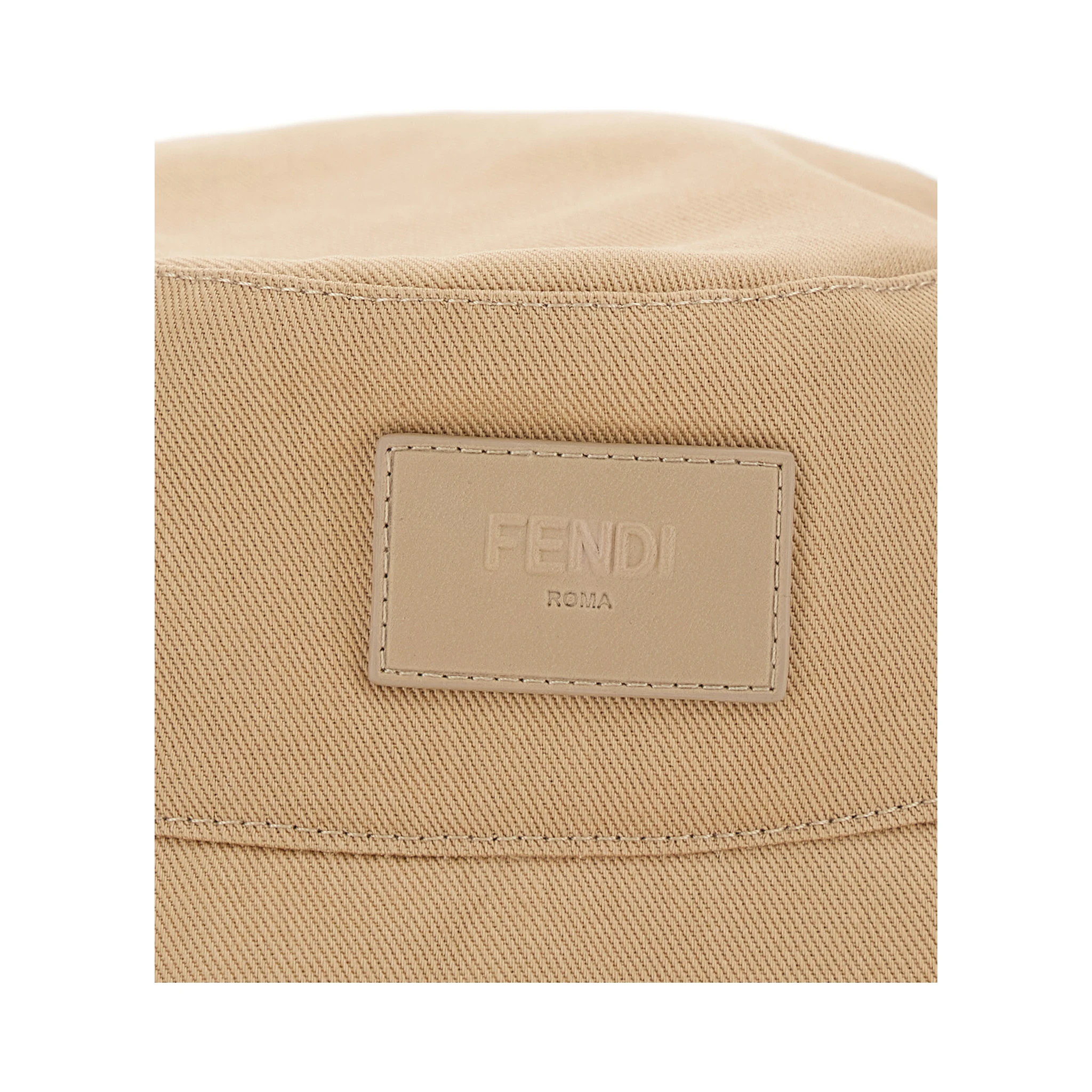 Beige Bucket Hat with Tonal FF Logo Embroidery in Cotton Man