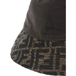 Beige Bucket Hat with Tonal FF Logo Embroidery in Cotton Man