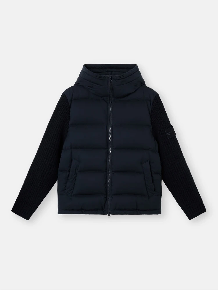 Hoodie down jacket with sleeves in wool