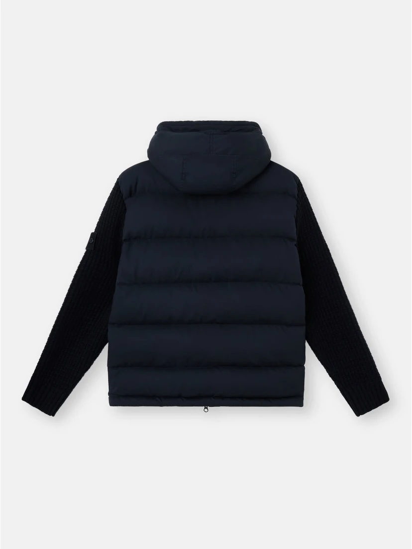 Hoodie down jacket with sleeves in wool