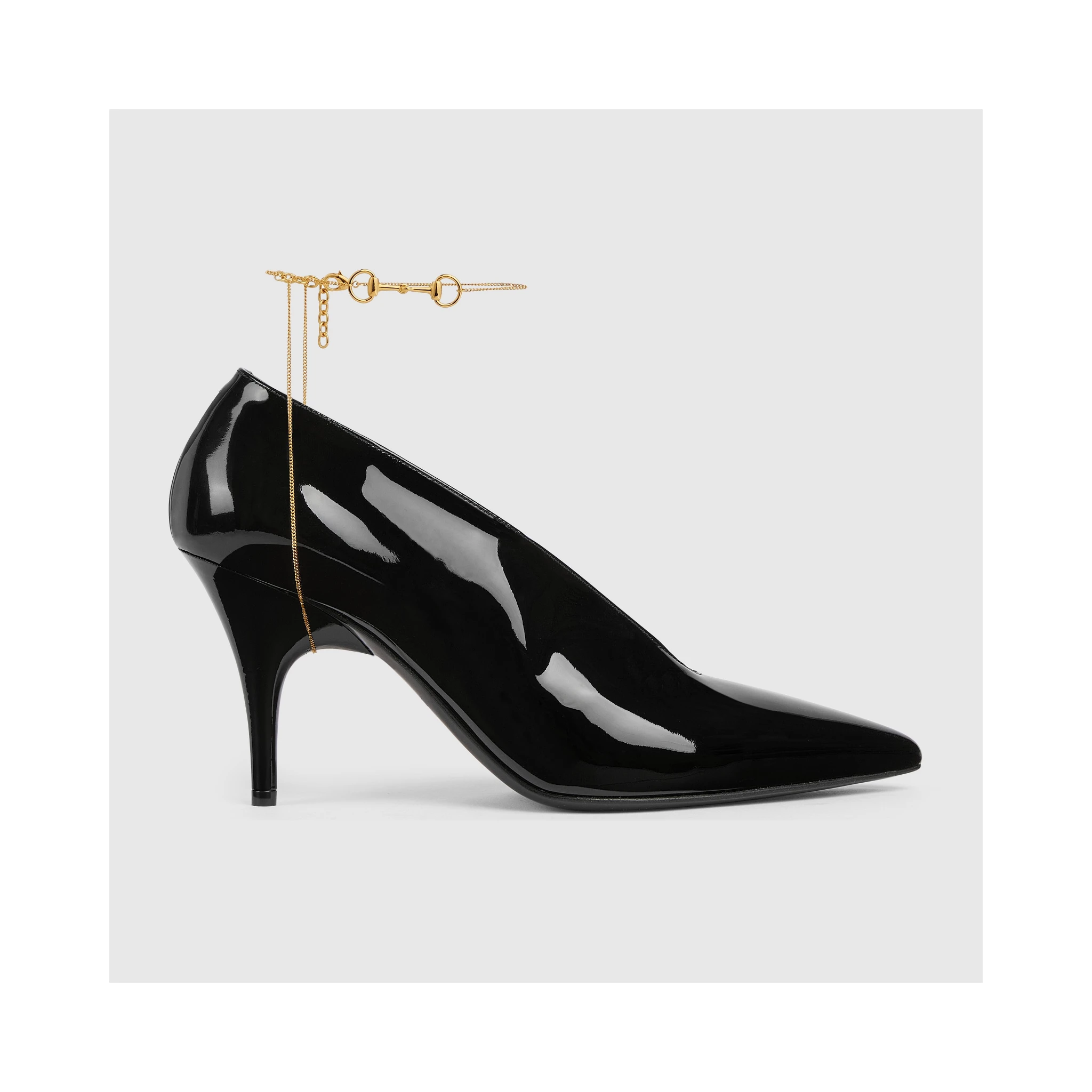 Leather décolletté pumps with jewel