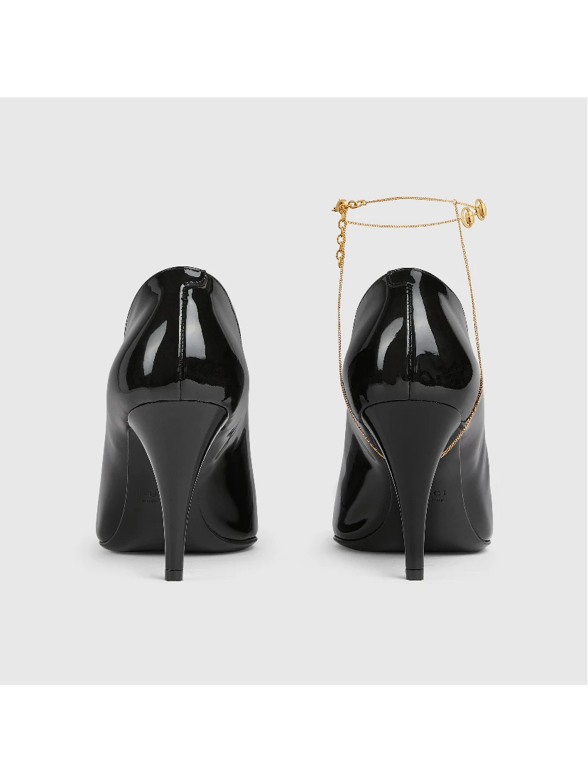 Leather décolletté pumps with jewel