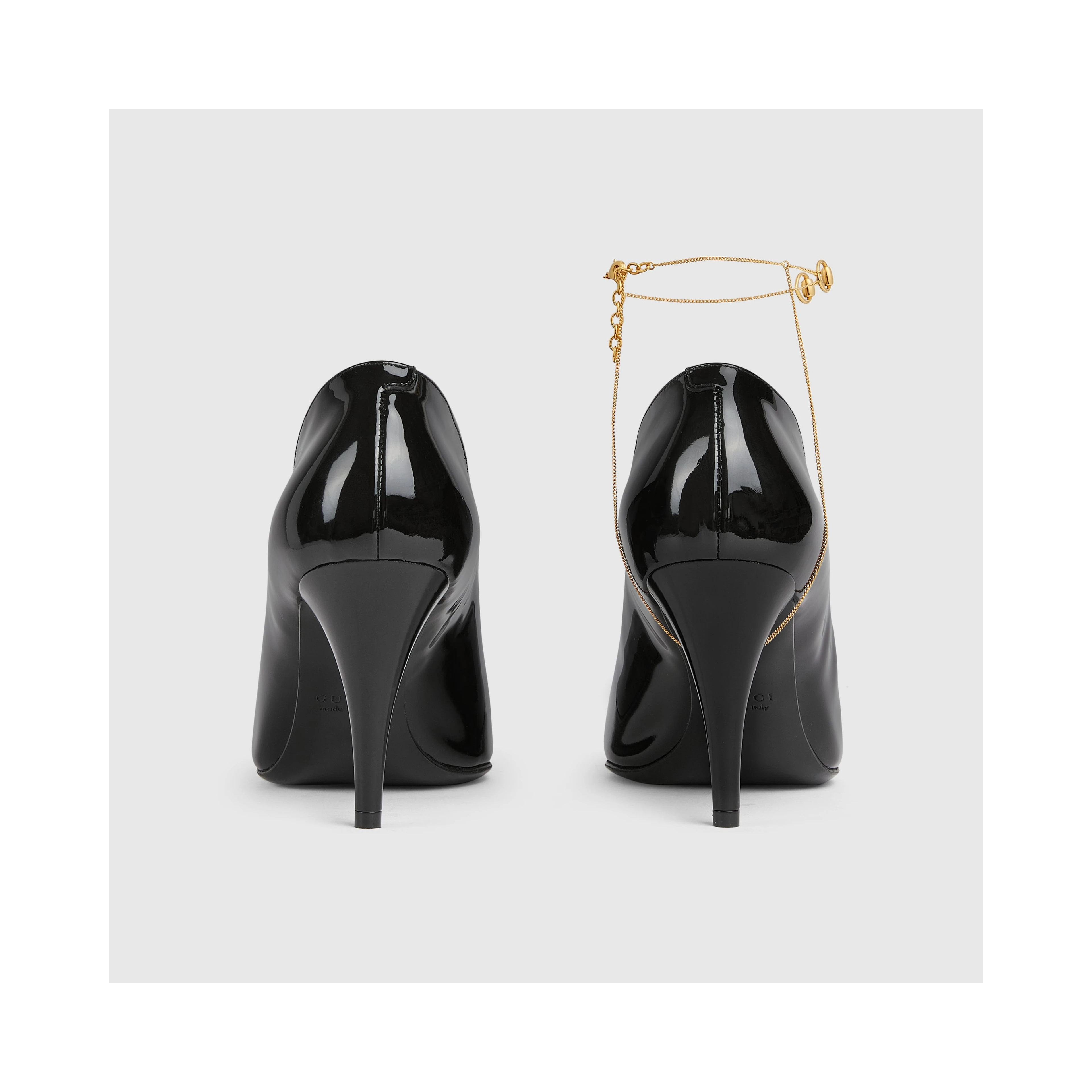 Leather décolletté pumps with jewel