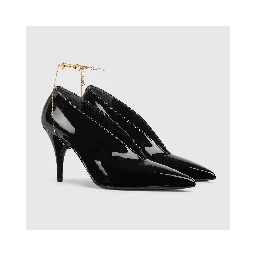 Leather décolletté pumps with jewel