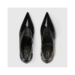 Leather décolletté pumps with jewel