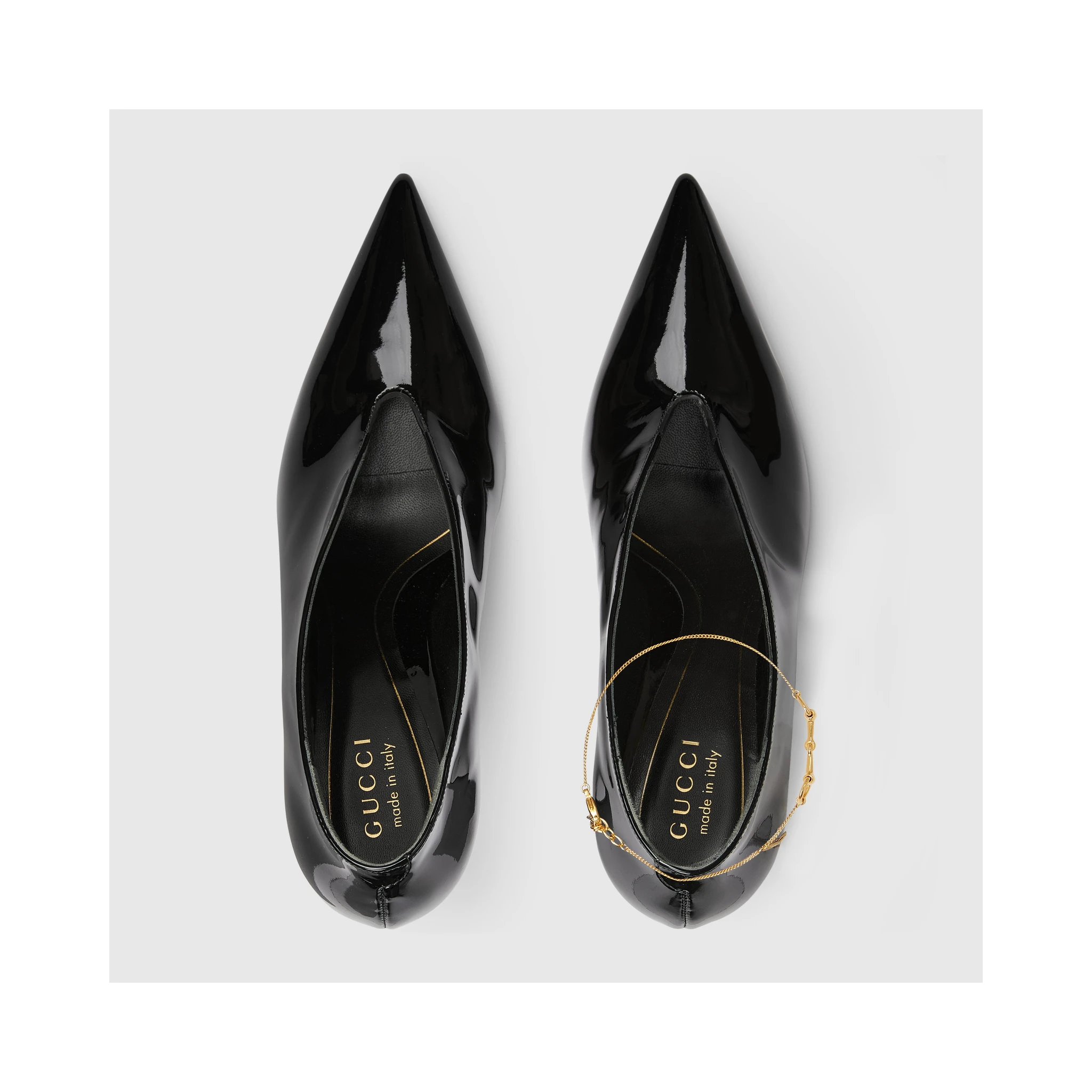 Leather décolletté pumps with jewel