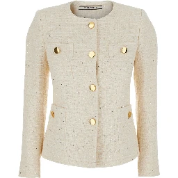 Beverly White Jacket with Metal Buttons in Cotton Tweed Woman