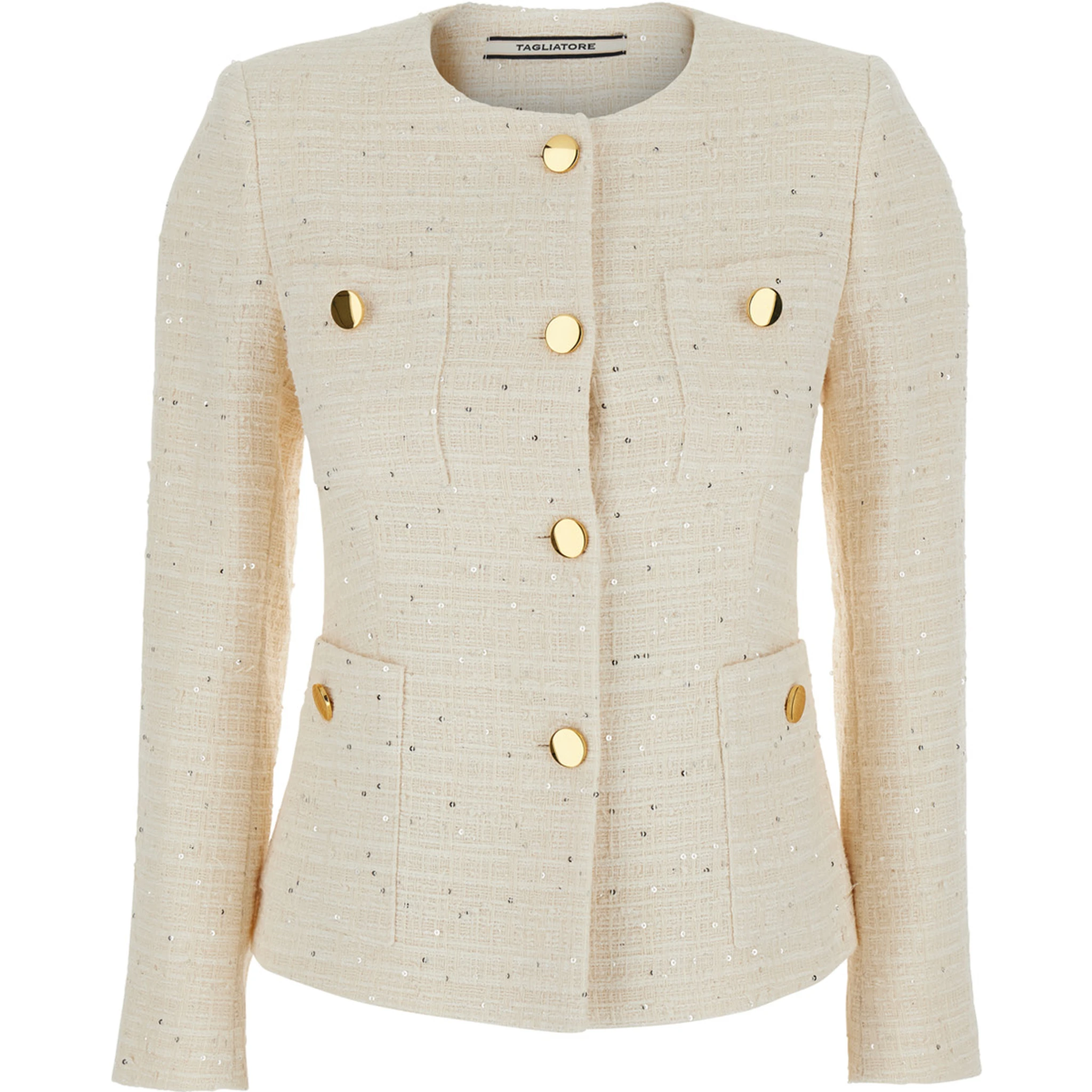 Beverly White Jacket with Metal Buttons in Cotton Tweed Woman