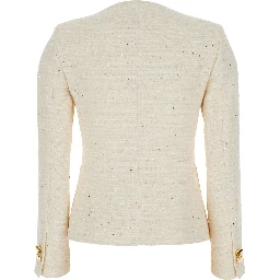 Beverly White Jacket with Metal Buttons in Cotton Tweed Woman