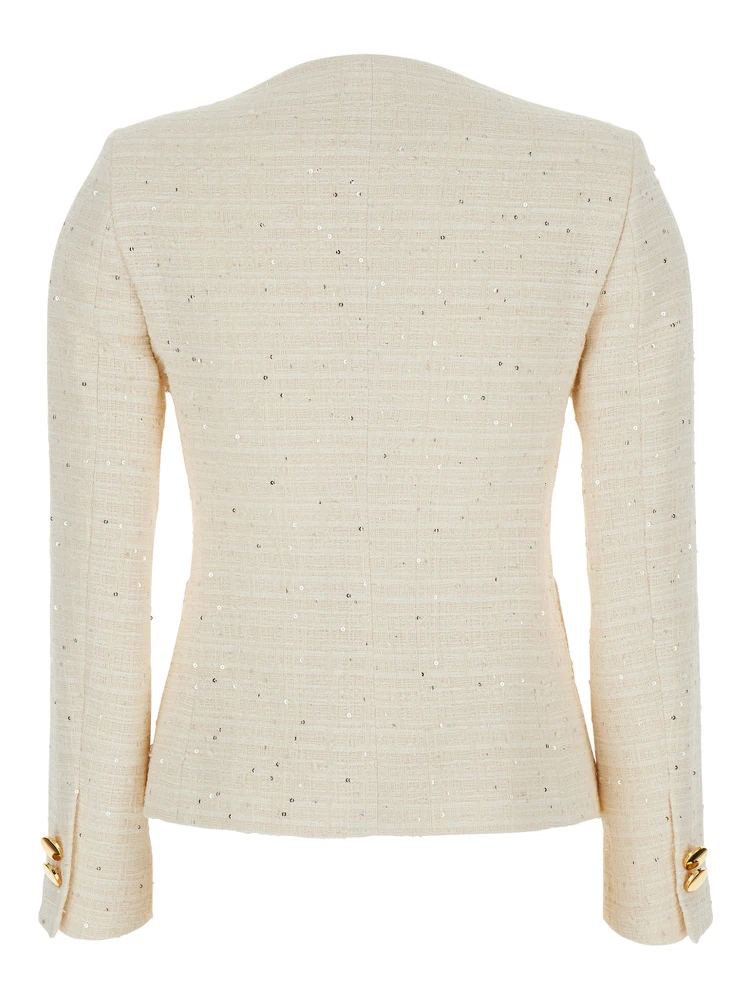 Beverly White Jacket with Metal Buttons in Cotton Tweed Woman alternative