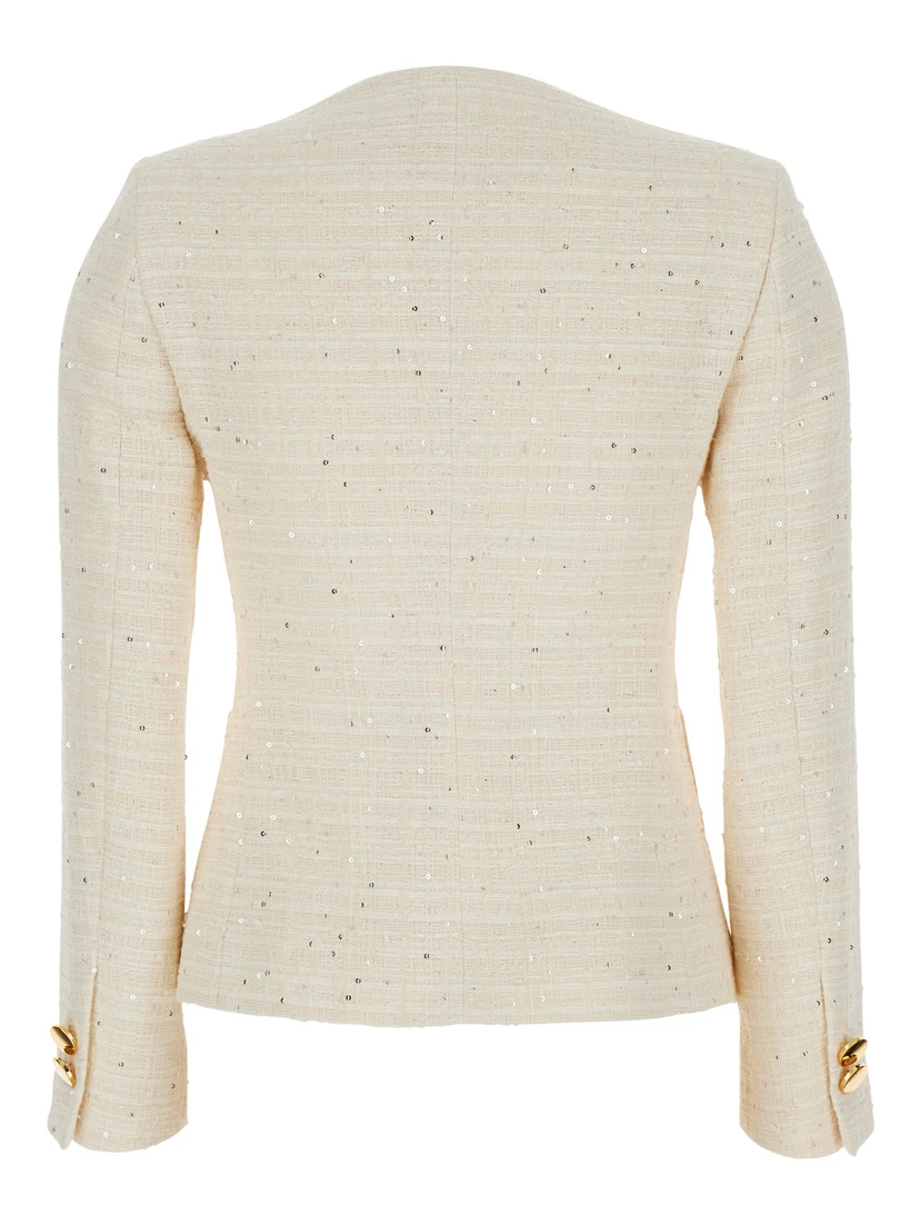 Beverly White Jacket with Metal Buttons in Cotton Tweed Woman