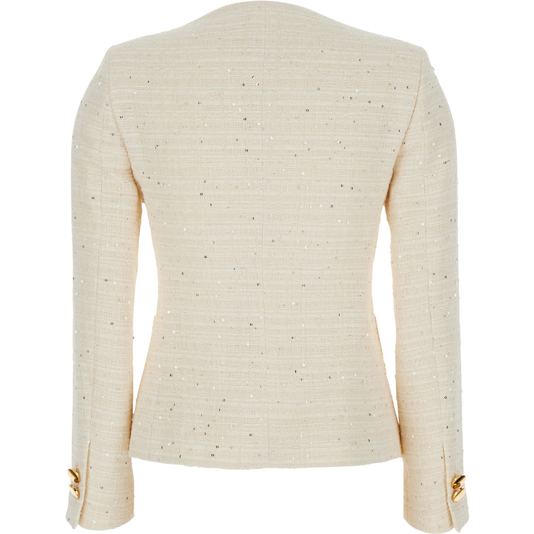 Beverly White Jacket with Metal Buttons in Cotton Tweed Woman