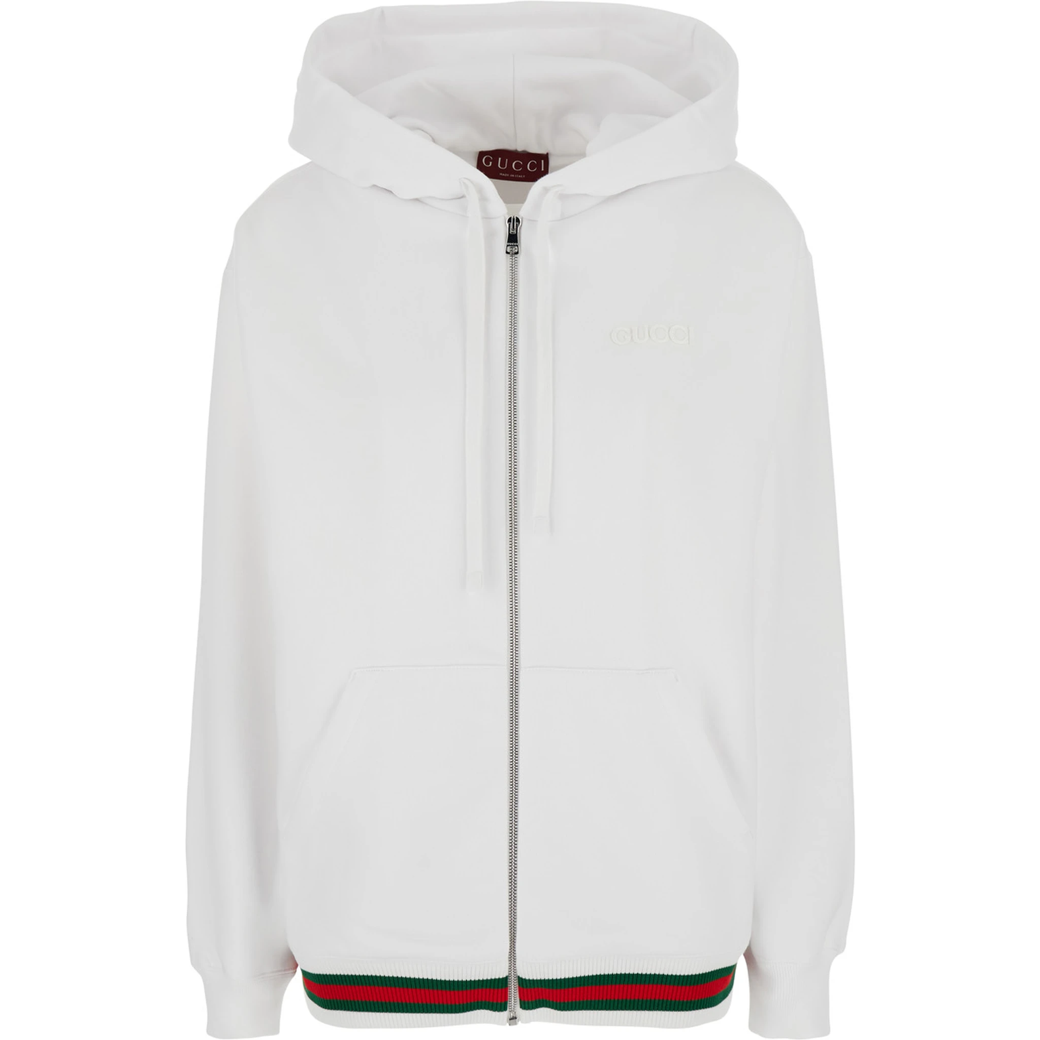 White Sweatshirt with Logo Imprinted on the Front and Web Detail on the Edge in Cotton Man