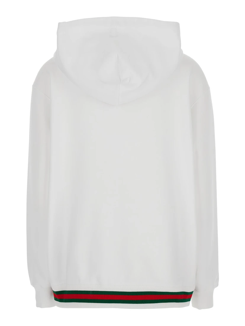 White Sweatshirt with Logo Imprinted on the Front and Web Detail on the Edge in Cotton Man