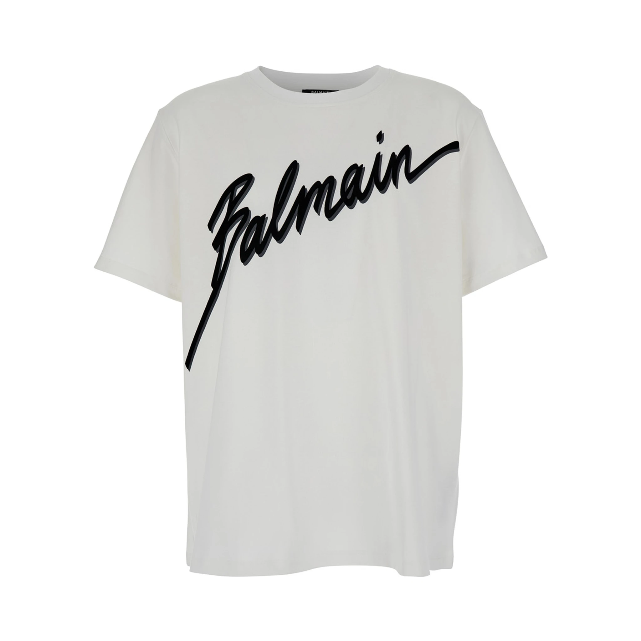 White Crewneck T-Shirt with Maxi Logo Lettering on the Front in Cotton Man