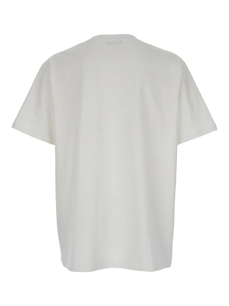 White Crewneck T-Shirt with Maxi Logo Lettering on the Front in Cotton Man alternative