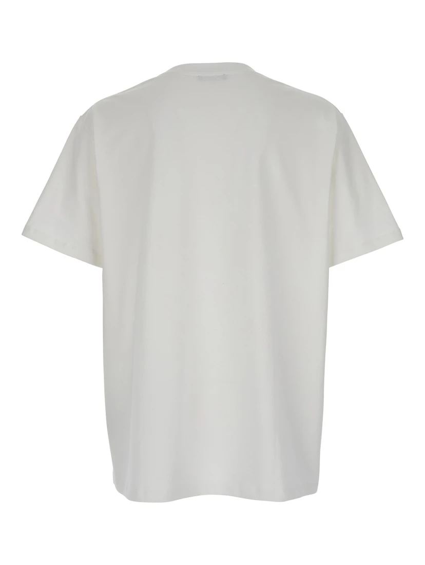White Crewneck T-Shirt with Maxi Logo Lettering on the Front in Cotton Man