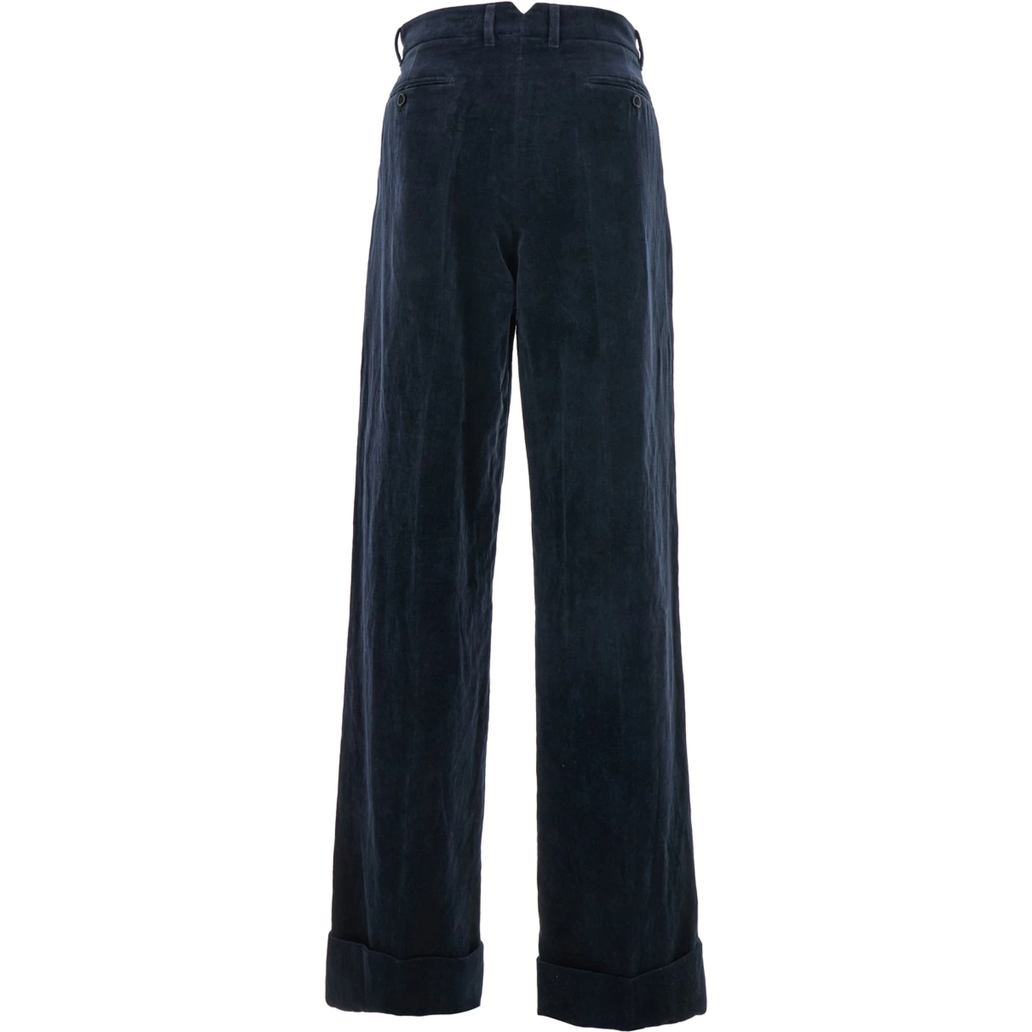 Blue Pants with Belt Loops and Turn-Up Hem in Linen and Cotton Blend Man