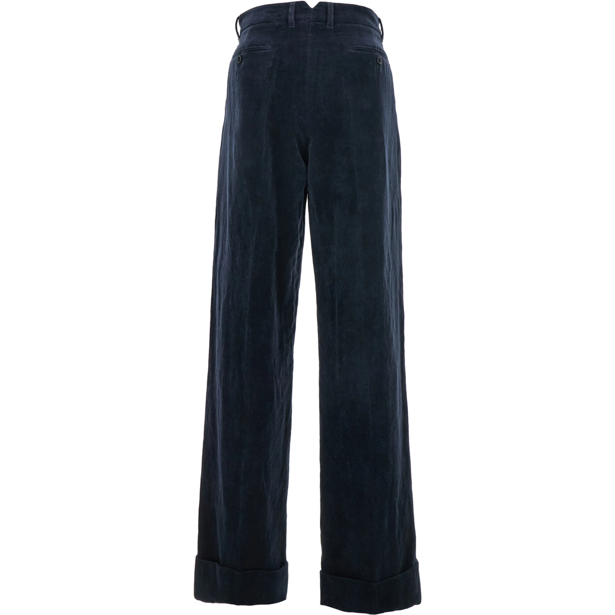 بنطال أزرق بحلقات حزام وحافة مطوية من مزيج الكتان والقطن للرجال