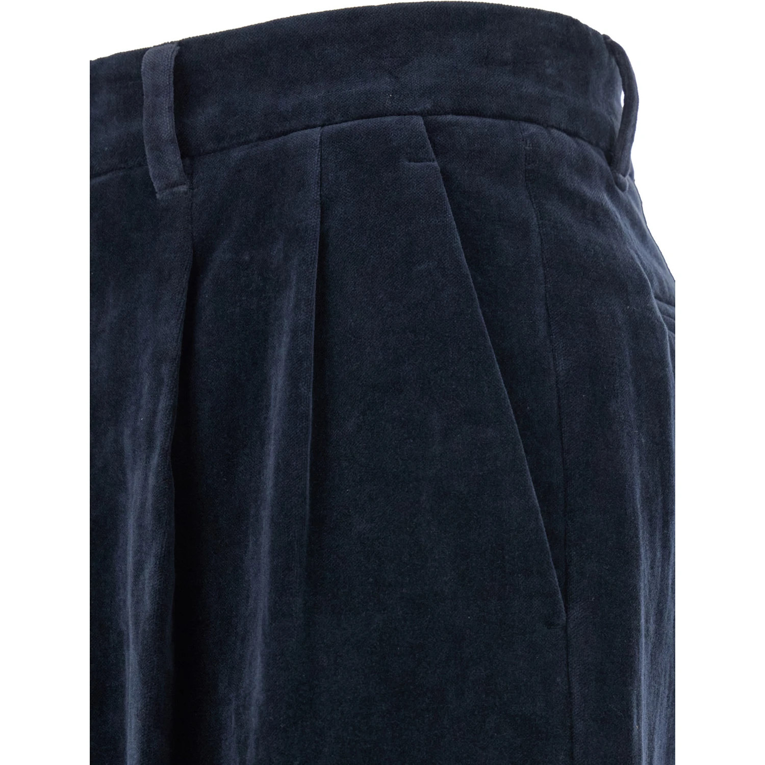 Blue Pants with Belt Loops and Turn-Up Hem in Linen and Cotton Blend Man